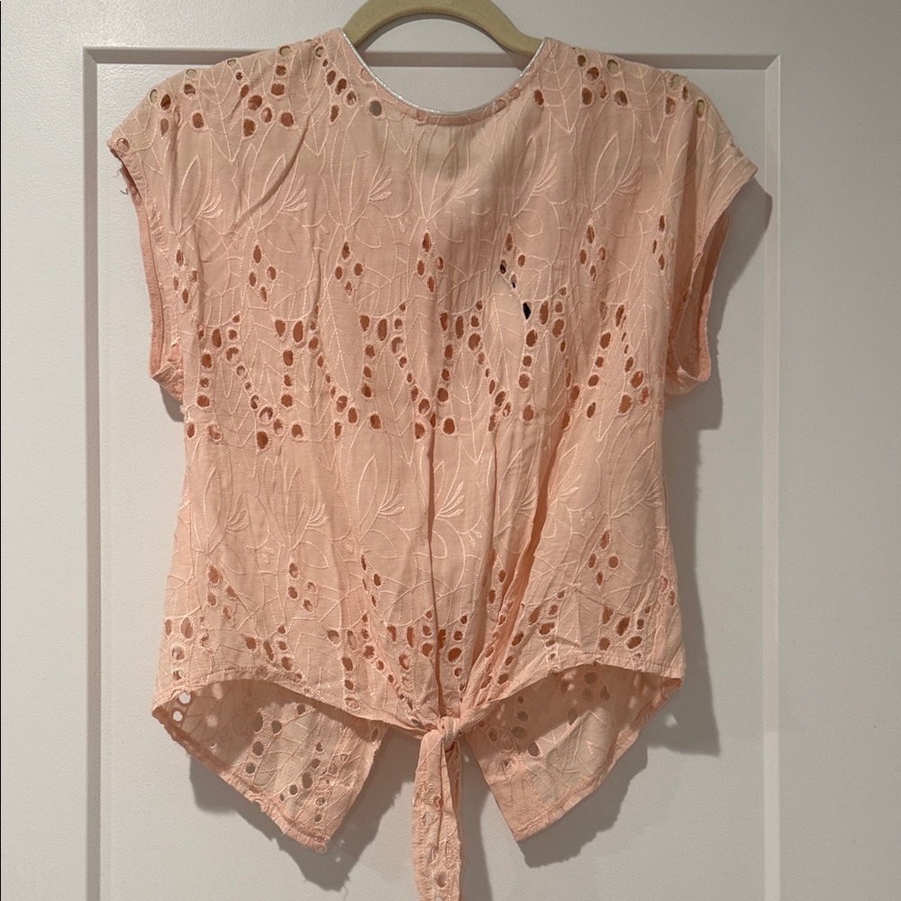 Suncoo Peach Eyelet Tie-Front Top